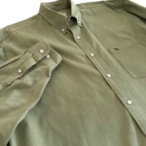 Eddie Bauer Mens L Green Long Sleeve Button Down Shirt‎ Bird Logo 100 Cotton